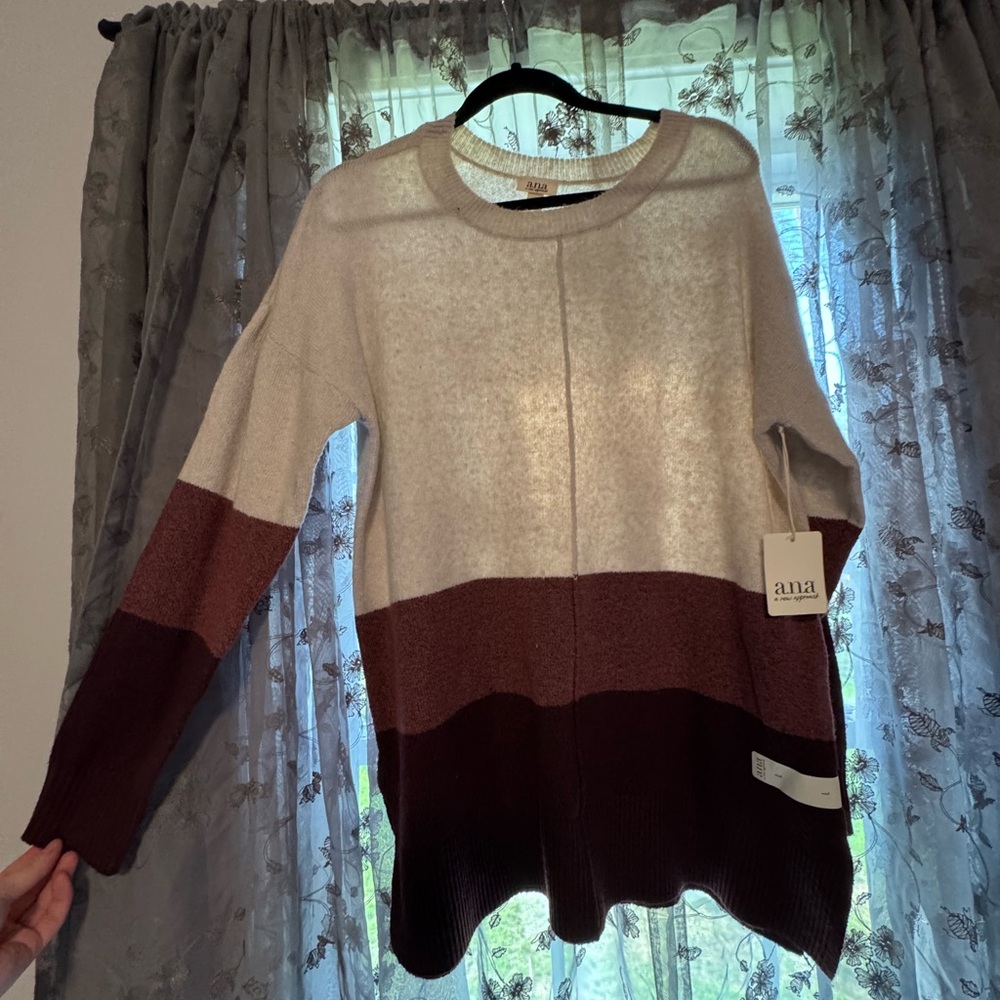 A.N.A Women's Colorblock Sweater - Cream, Brown, and Tan